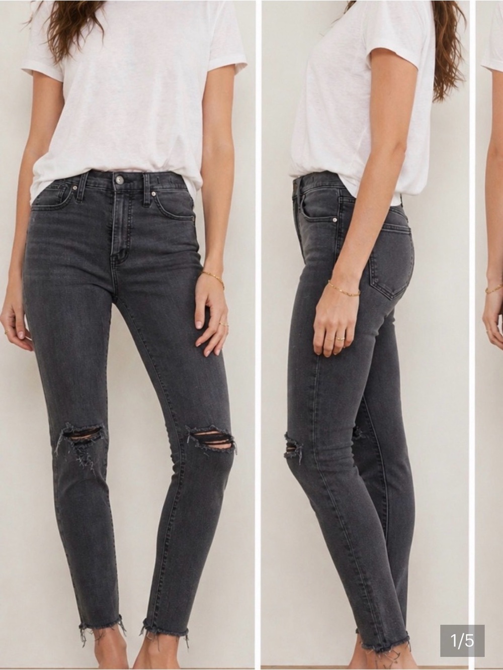 Madewell Curvy High-Rise Skinny Jeans, Size 29, Gray Distressed Raw Hem